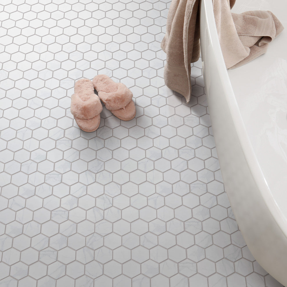 Carrione 2" Hex Matte Carrara Porcelain Floor and Wall Tile