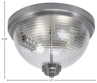 12" 2-Light Flush Mount Light, Brushed Nickel, Clear Bubble Glass