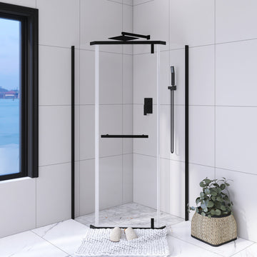 Neo-angle Pivot Semi-Frameless Corner Shower Enclosure, Matte Black