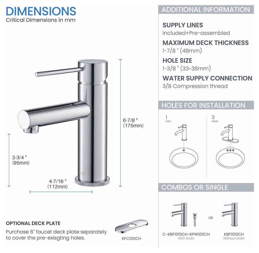 Circular X Brass Single Hole Bathroom Faucet KBF1010, Chrome, Without Drain