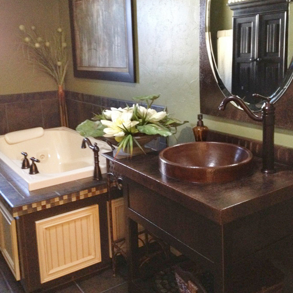 Granada Copper Drop-in Bathroom Sink, Antique