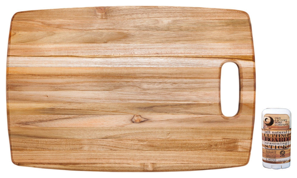 TeakHaus Edge Grain Teak 18 x 12 Inch Rectangle Cutting Board w/ Seasoning Stick