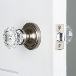 Classic Rosette Passage Crystal Glass Knob, Satin Nickel