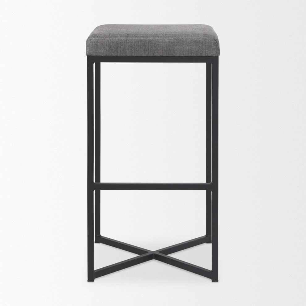 Frodo Gray Fabric Seat with Black Iron Frame Bar Stool