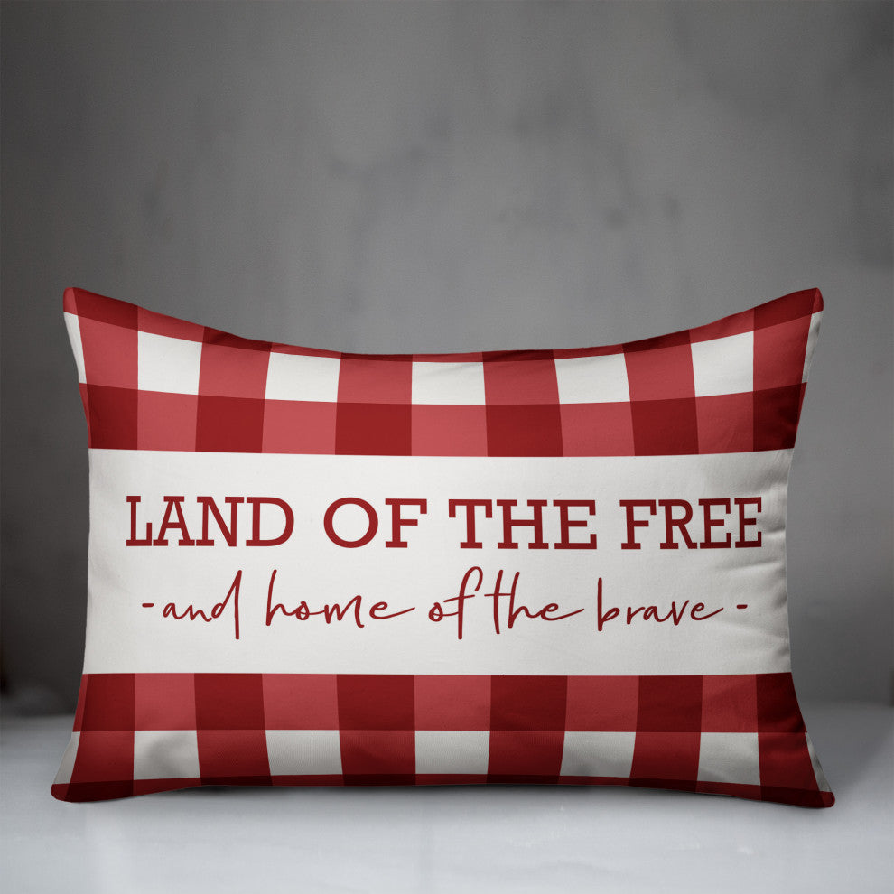 Land of the Free and Home of the Brave Buffalo Check 14x20 Spun Poly Pillow