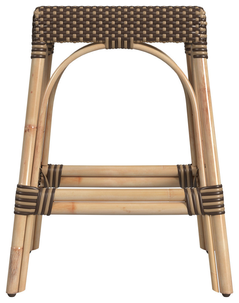 Robias Rectangular Rattan 24.5" Counter Stool, Brown