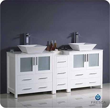 Fresca 72" Modern Double Sink Bathroom Cabinets, White