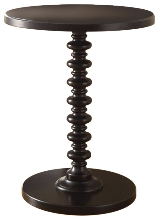 Benzara BM157293 22 Inch Round Wooden Side Table With Turned Base, Black