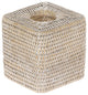 La Jolla Rattan Square Tissue Box Cover, White-Wash