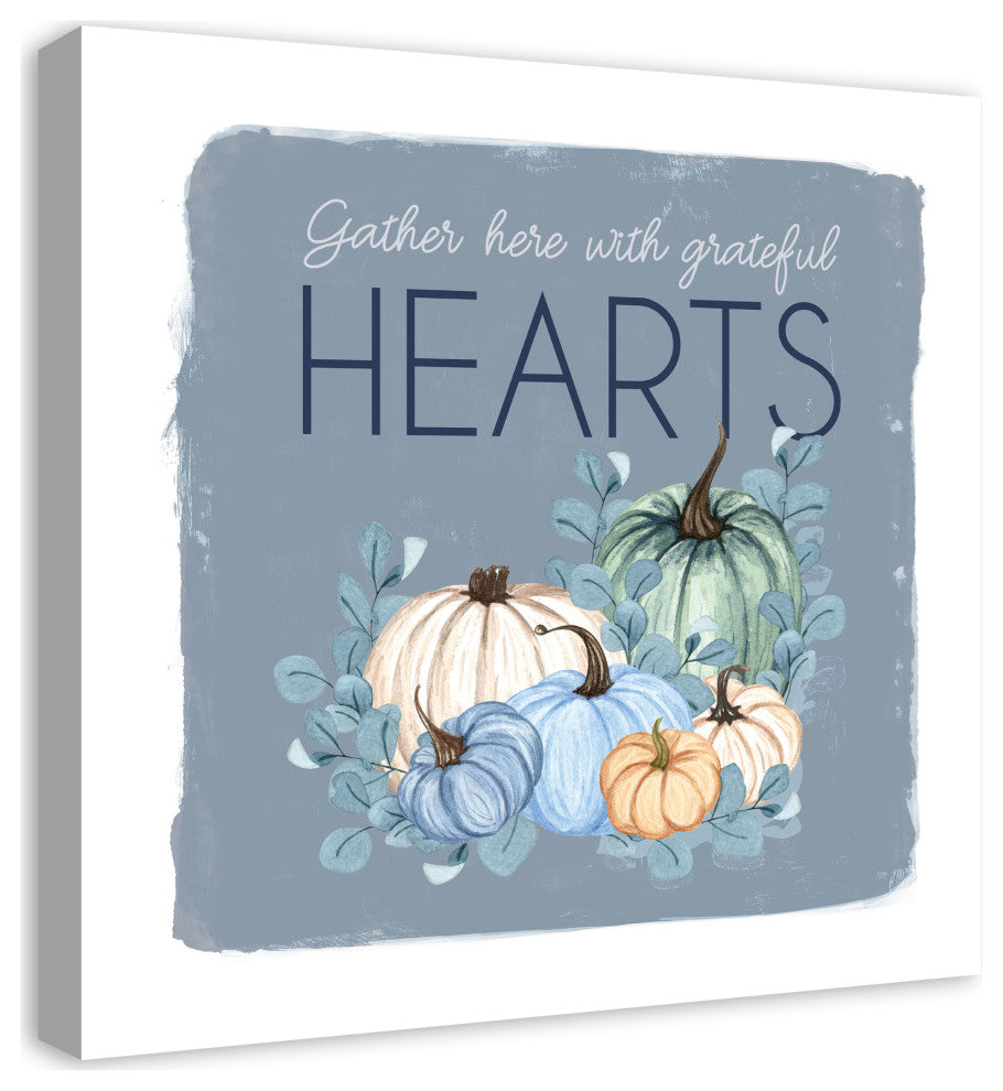 Gather Hearts Blue Mood Pumpkins 2 24"x24" Canvas Wall Art