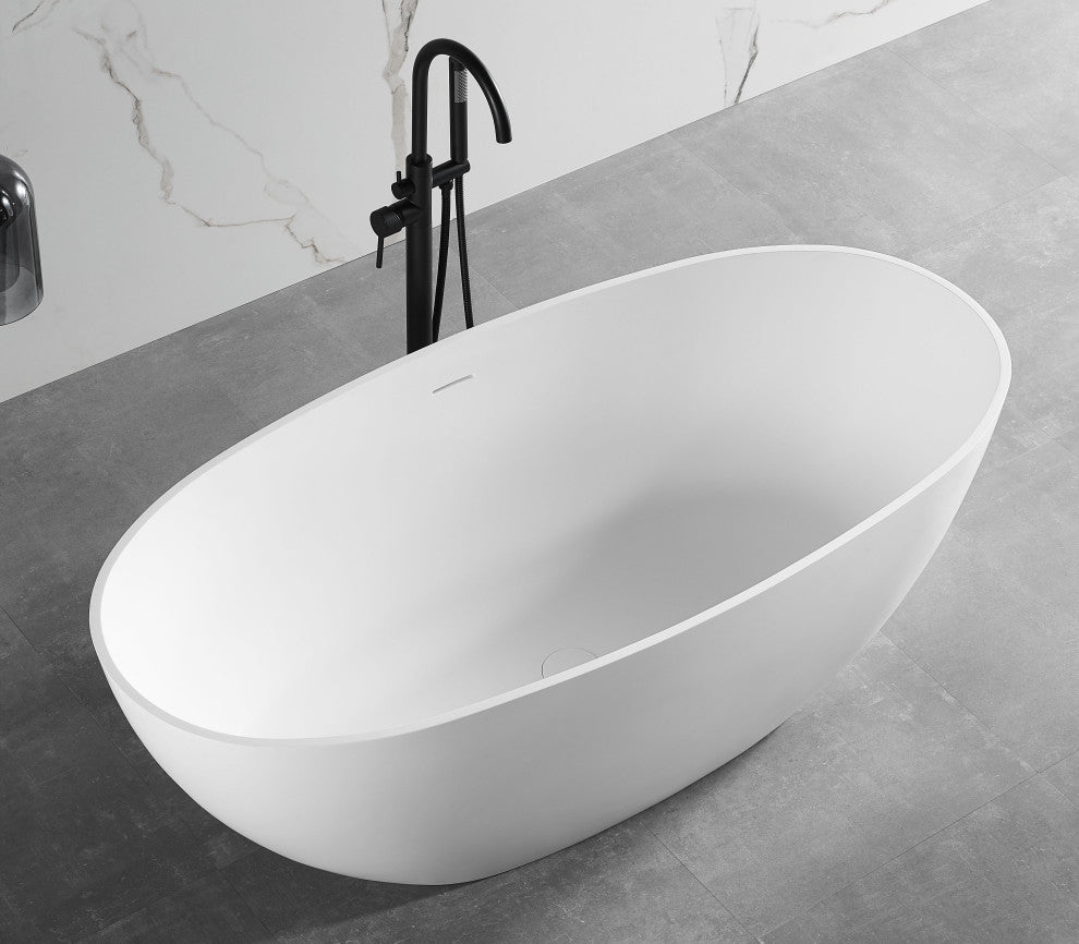 ALFI brand AB9975 59" White Oval Resin Soaking Bathtub
