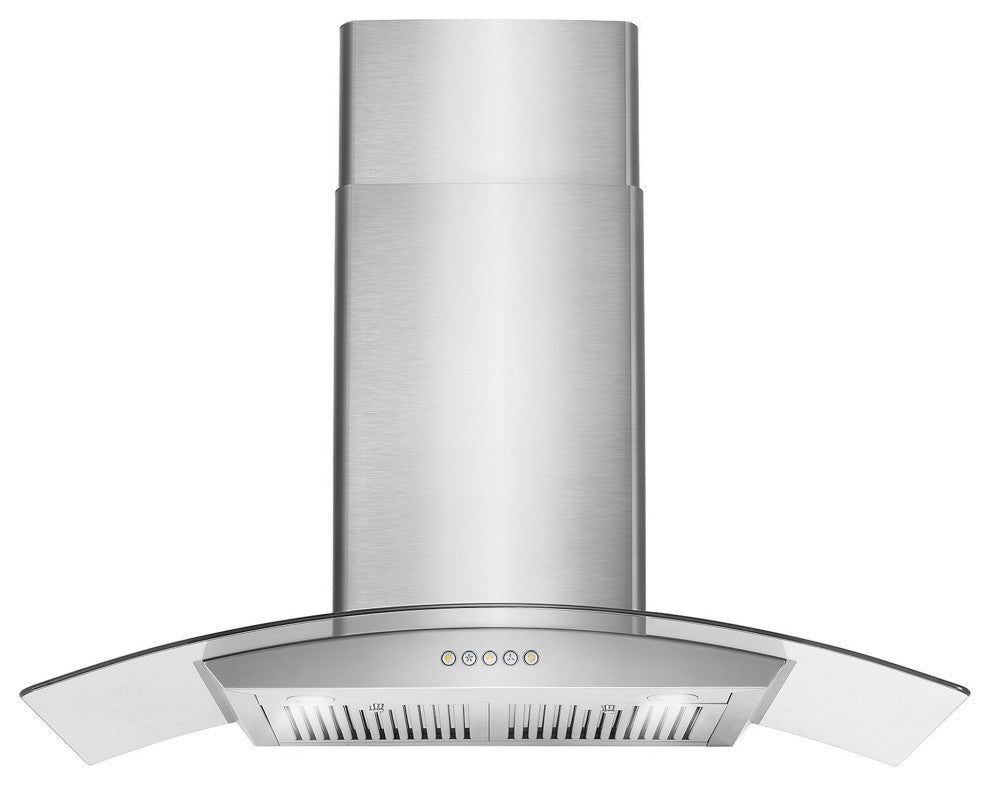 Cosmo 380 CFM Wall Mount Vent Range Hood With Permanent Filters & Glass Canopy, 36", Ductless