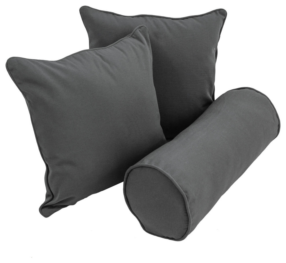 Double-Corded Solid Twill Throw Pillows With Inserts, Set of 3, Steel Gray