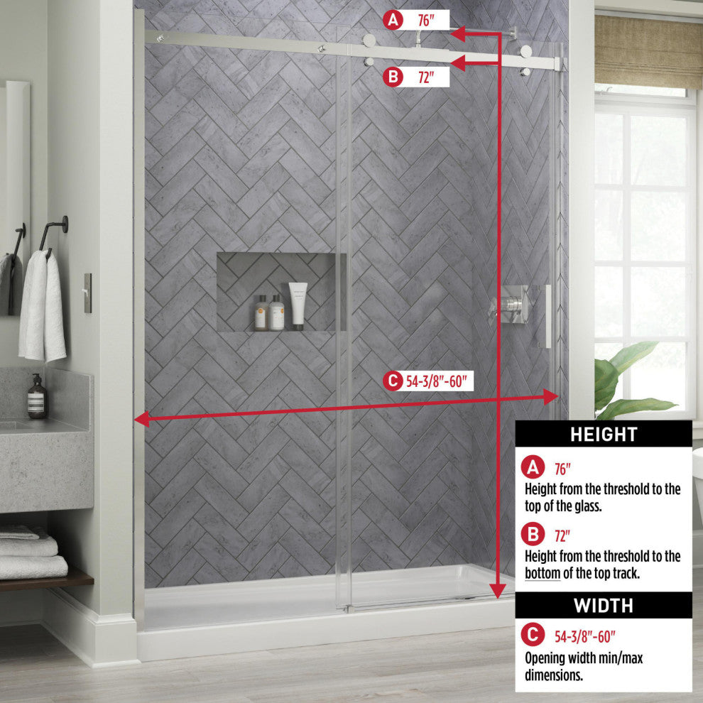 Delta SDES860-R Commix 76"H x 60"W Sliding Frameless Shower Door - Polished