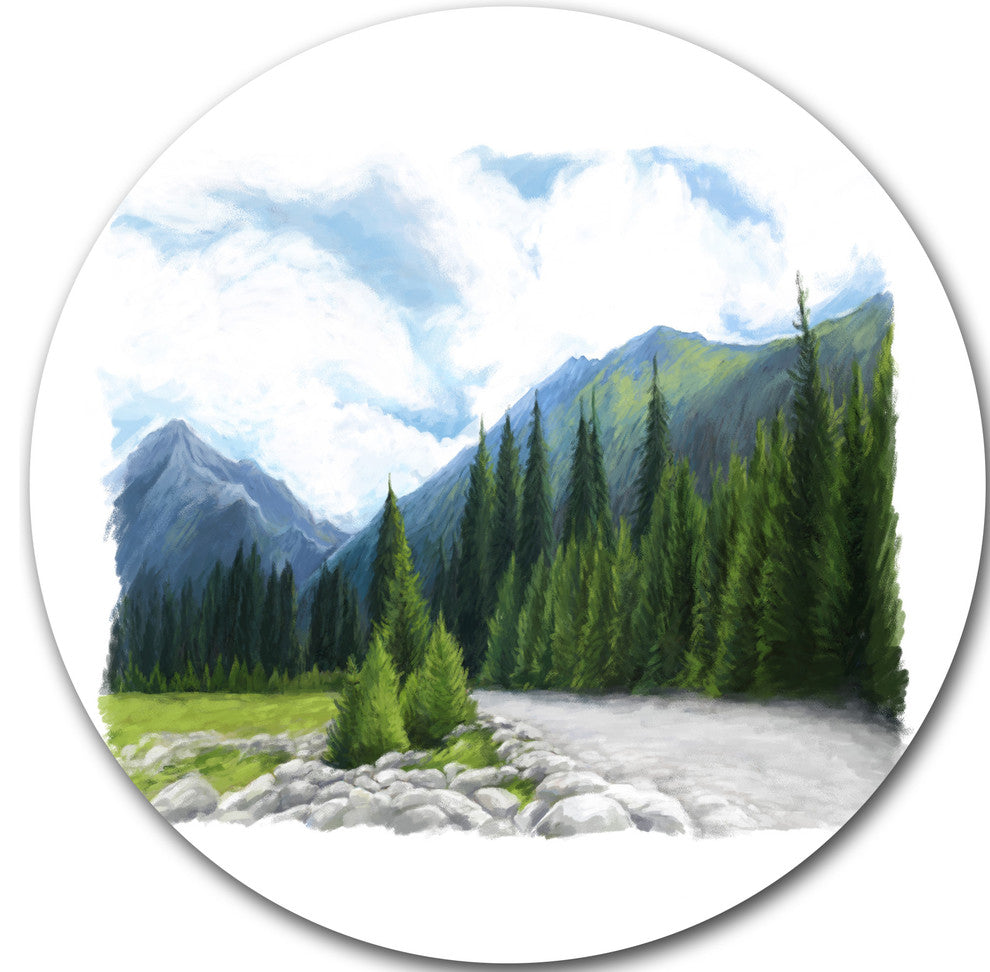 Happy Summer Pastures In Mountains, Landscape Round Wall Art, 11"