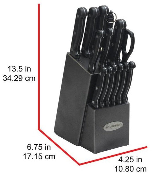 Oceanstar KS1194 Contemporary 15-Piece Knife Set with Block, Elegant Black