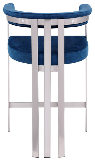 Marcello Upholstered Counter Stool, Navy, Velvet, Brushed Chrome