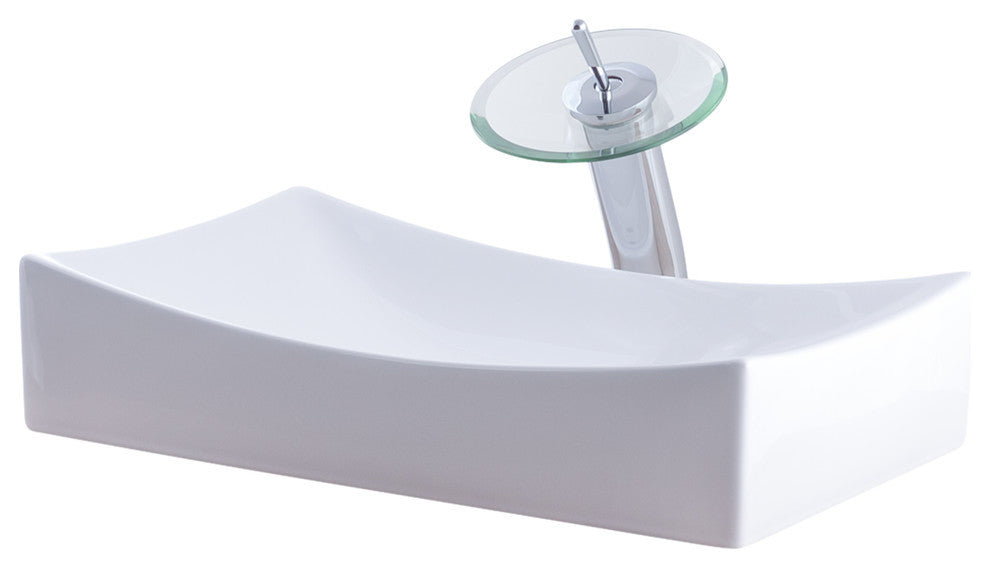 Modern Porcelain Vessel Sink and Faucet Set, Chrome