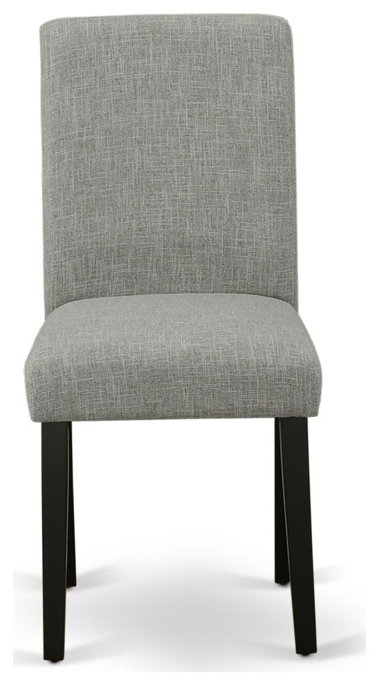 5Pc Rounded 42" Dining Table, Four Parson Chair, Black Leg, Fabric Shitake