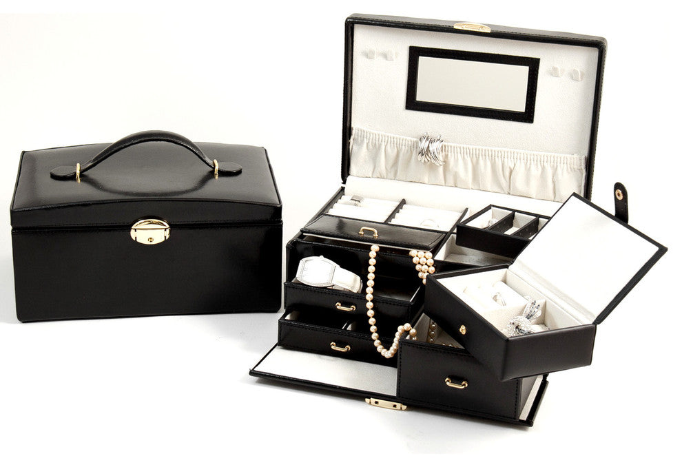 Black Leather 2 Level Jewelry Box