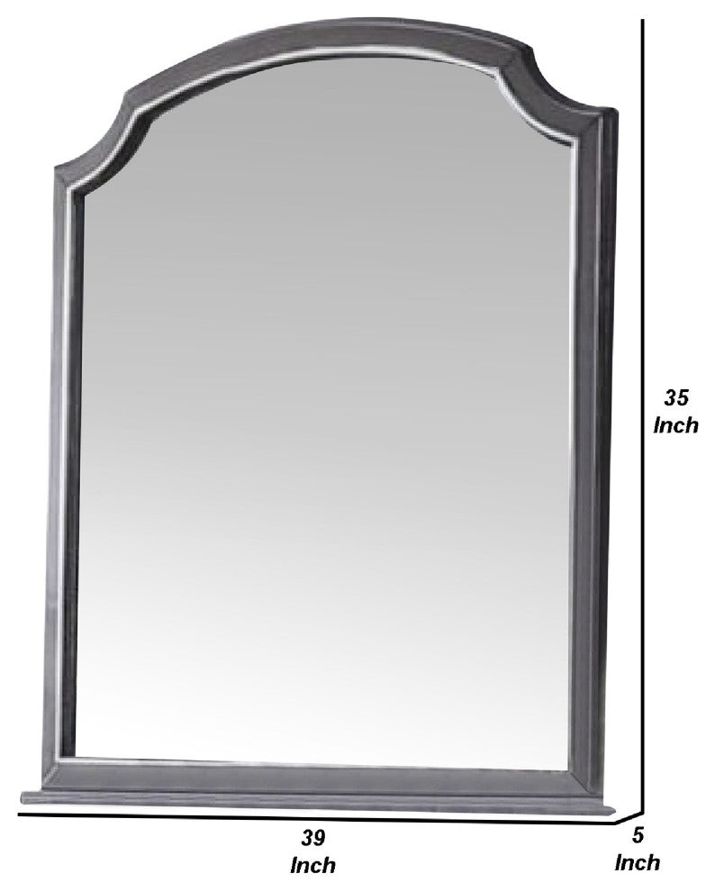 Benzara BM275083 39" Wood Mirror, Scooped Corners, Silver Trim, Charcoal Gray