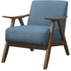 Mid-Century Blue Accent Chair, Walnut Frame, Comfy Upholstered Lounge Seat