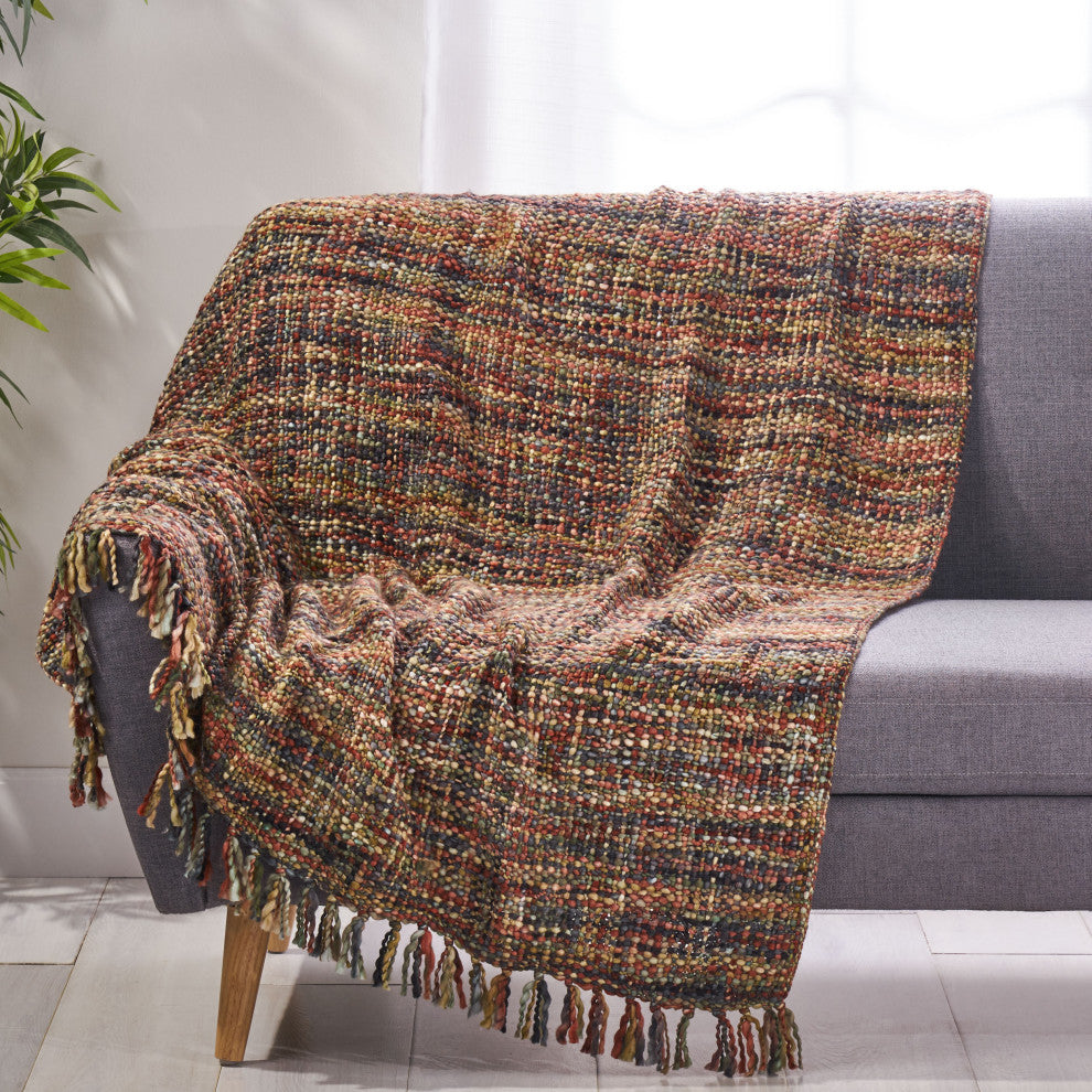 Bridger Boho Handcrafted Fabric Throw Blanket, Dark Multicolor