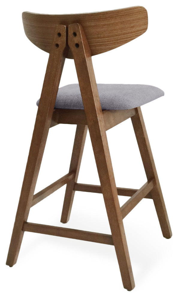 Sunapee Fabric Upholstered Wood Counter Stools, Set of 2, Dark Gray + Natural Walnut
