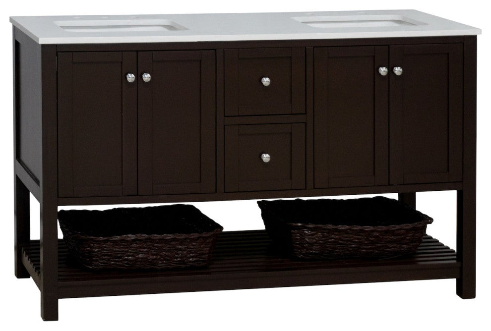 Lakeshore 60" Double Bathroom Vanity, Chocolate, Engineered White