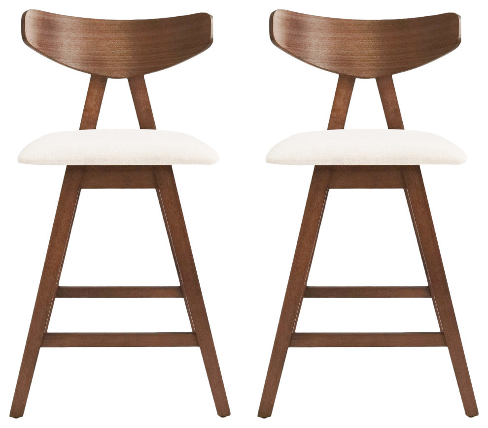 Sunapee Fabric Upholstered Wood Counter Stools, Set of 2, Light Beige + Natural Walnut