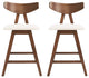Sunapee Fabric Upholstered Wood Counter Stools, Set of 2, Light Beige + Natural Walnut