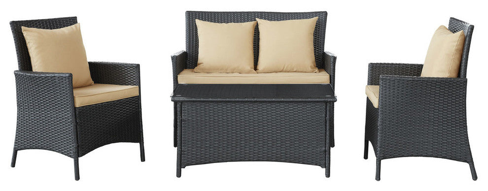 Modern Contemporary Outdoor Patio Rattan and Wicker 4-Piece SetSofa Set Mocha