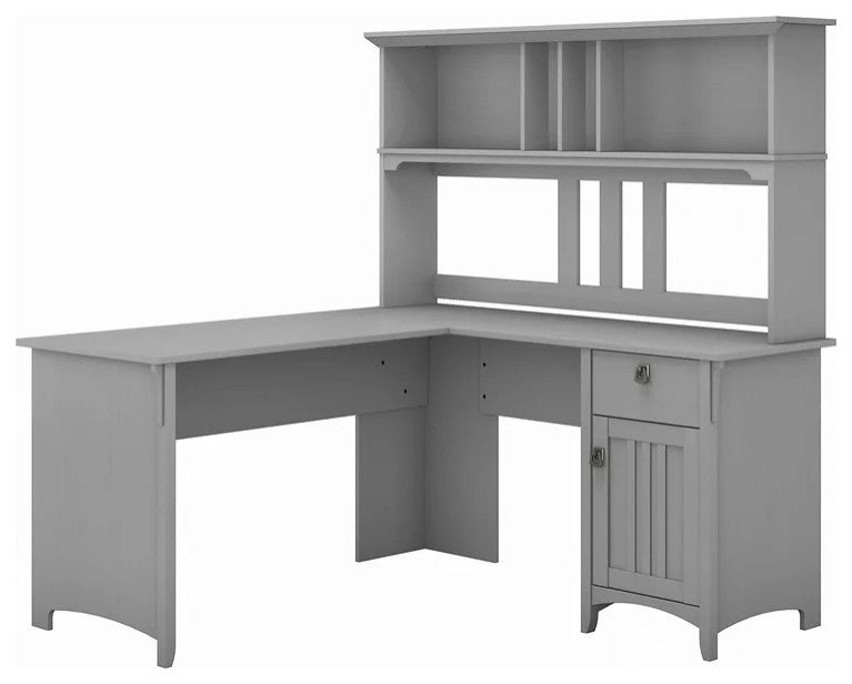 Classic Farmhouse Desk & Hutch, Cabinet & Multiple Compartments, Cape Cod Gray
