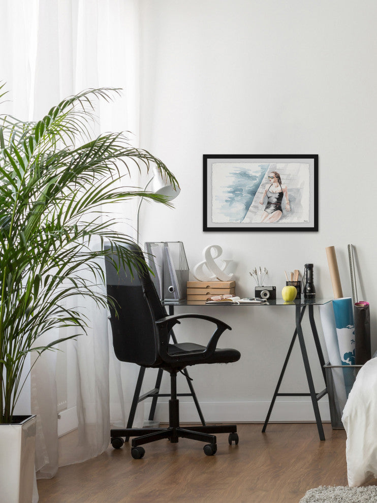 "The Black Swimsuit" Framed Painting Print, 18"x12"
