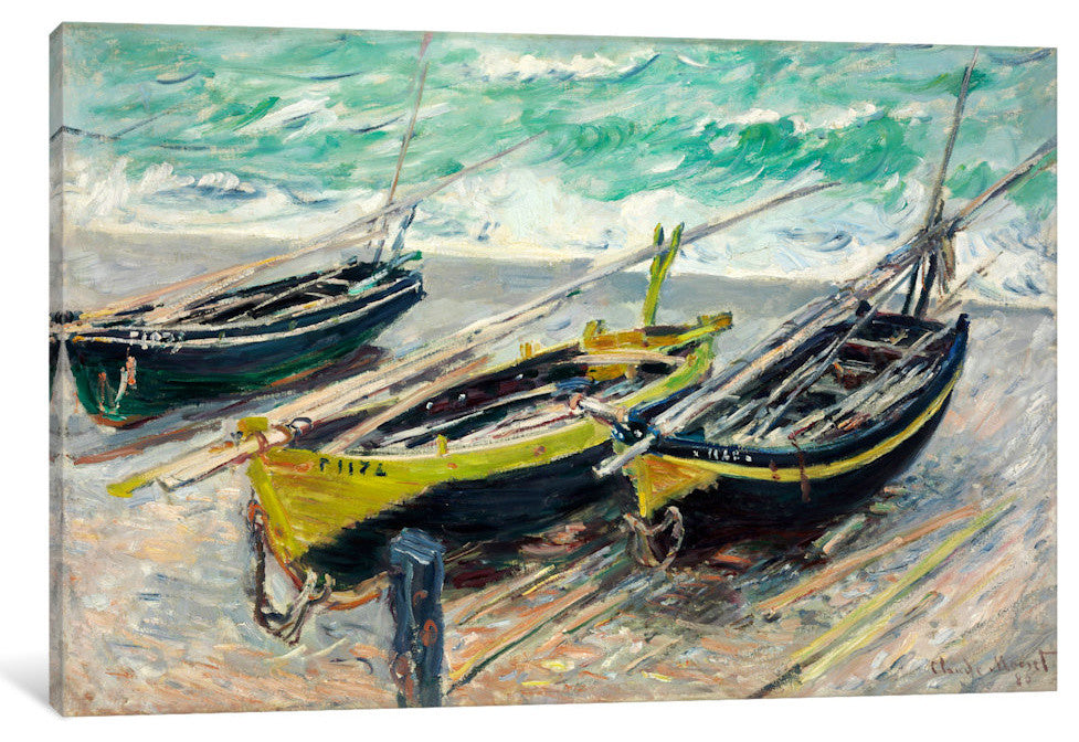 "Three Fishing Boats" by Claude Monet, Canvas Print, 26"x18"
