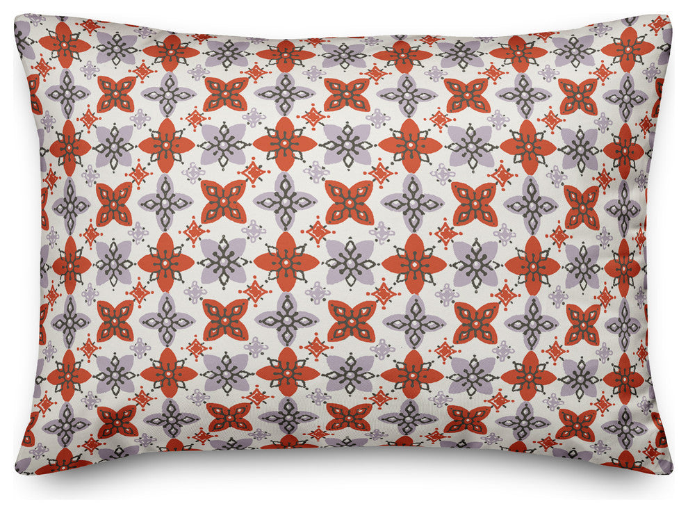 Folk Floral Pattern in Red and Purple Throw Pillow