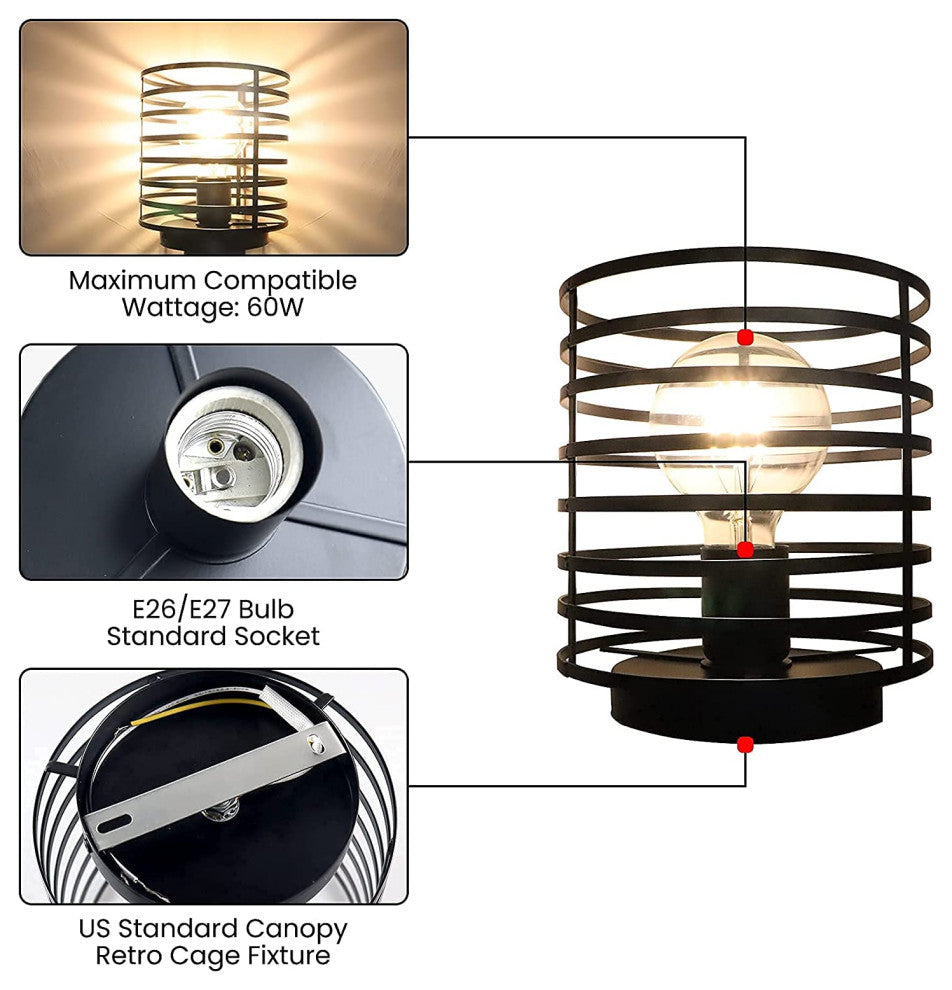 Small Cage Ceiling Light Fixture, Rust, Black, Industrial