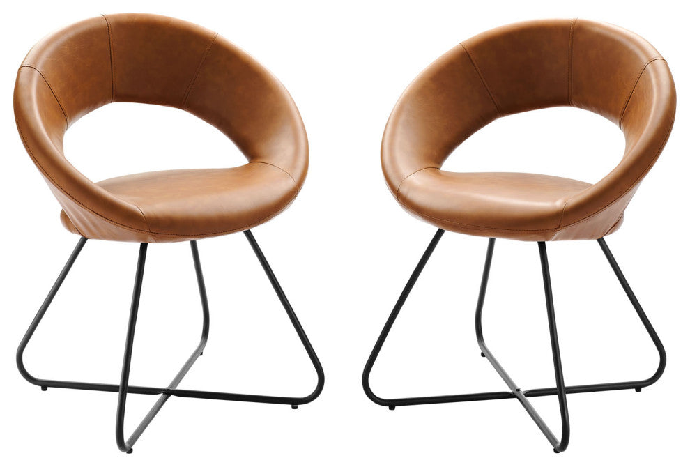 Dining Chair, Set of 2, Tan Black, Vegan Leather, Modern, Bistro Hospitality