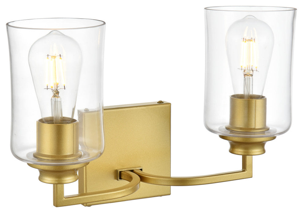 2 Light Brass And Clear Bath Sconce
