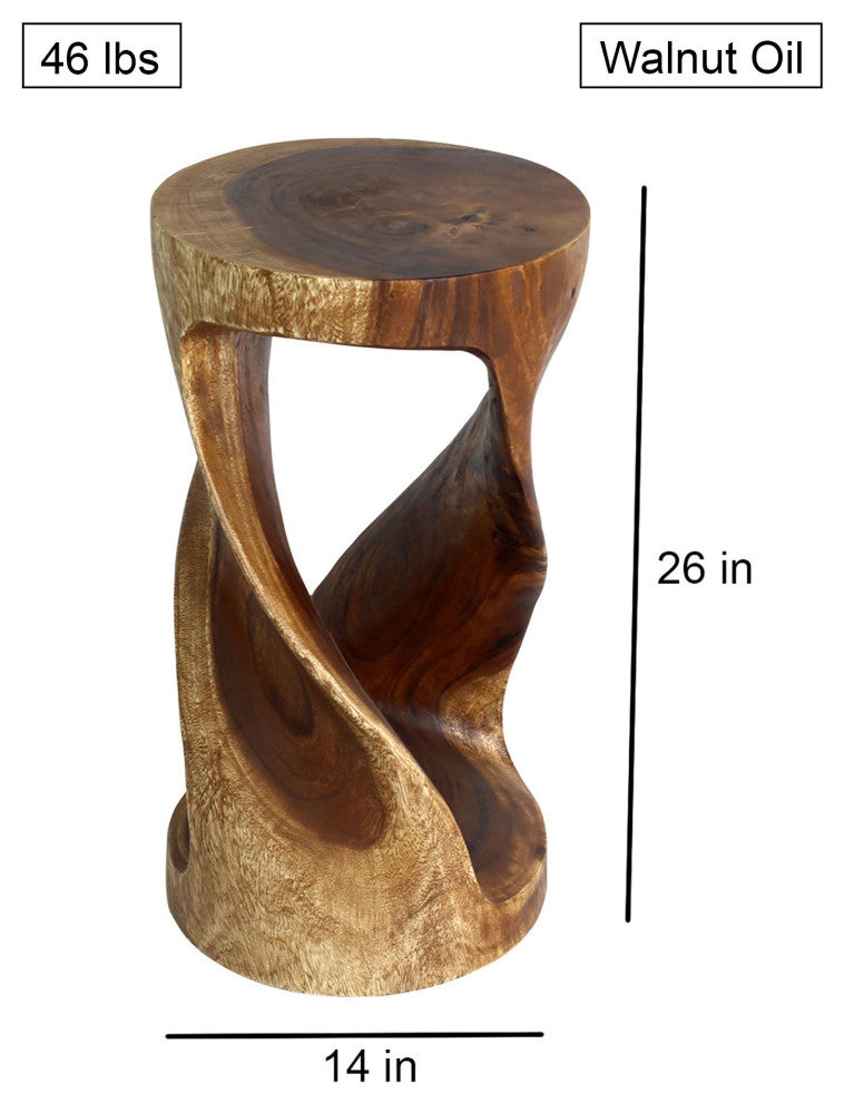 Haussmann Round Wood Twist Accent Table 14 in DIA x 26 in High Walnut Oil