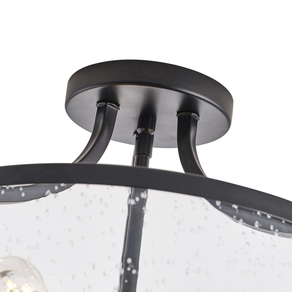 Farmhouse Matte Black 3-Light Seeded Glass Semi Flush Mount Ceiling Light