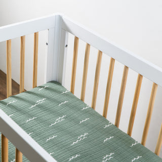 Mini Crib Sheet, GOTS Certified Organic Muslin Cotton, Ocean Waves
