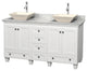 Acclaim Vanity, White, 60", Pyra Bone Porcelain, White Carrera Marble
