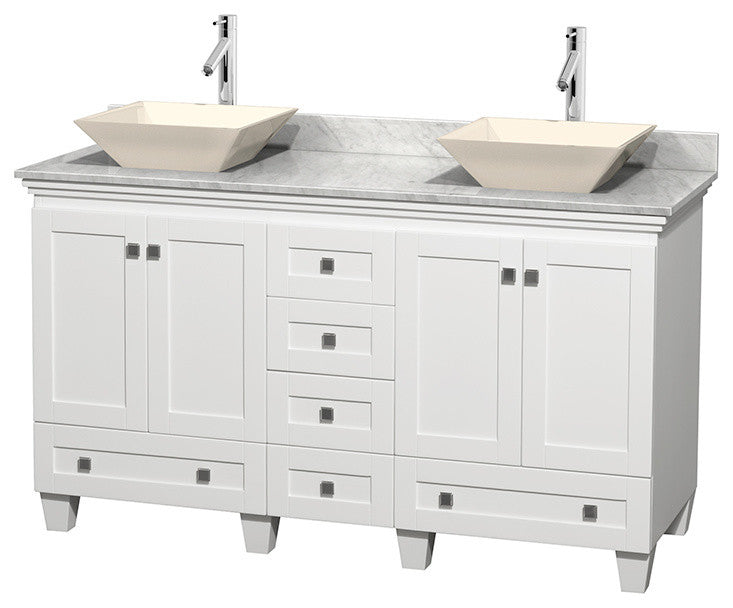 Acclaim Vanity, White, 60", Pyra Bone Porcelain, White Carrera Marble