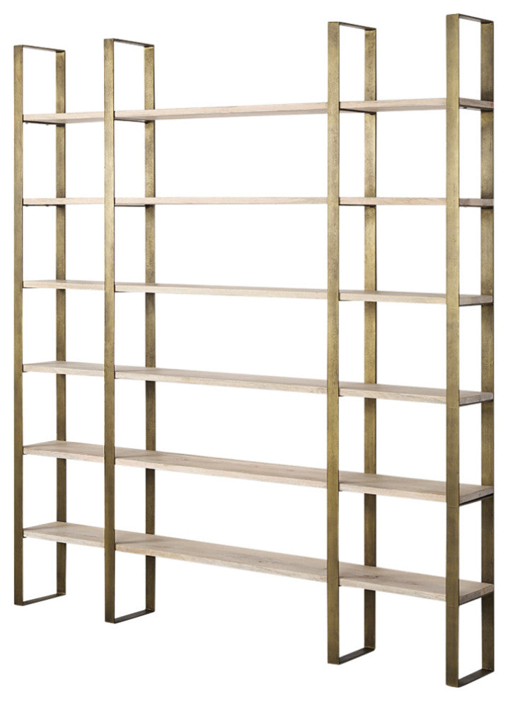 Taunton Light Brown Solid Wood w/ Gold Iron Frame & 6 Tier Shelving Unit