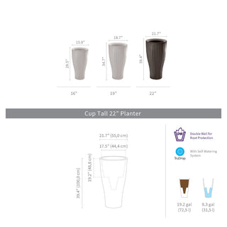 Cup 16" Tall Planter, Slate, 22"