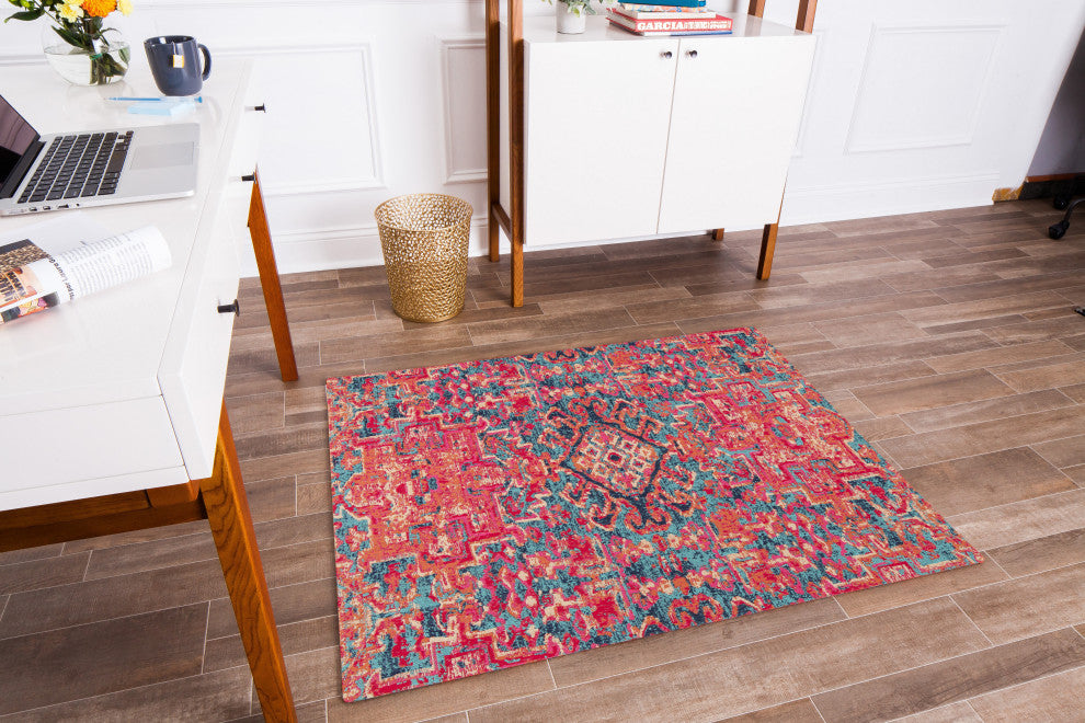 Merida Red and Blue Rug'd Chair Mat, 36"x48", .5" Pile Height