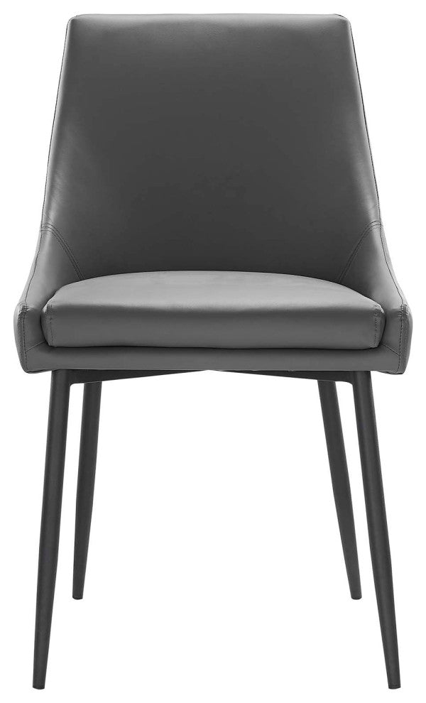 Side Dining Chair, Set of 2, Faux Vegan Leather, Black Gray, Modern, Bistro
