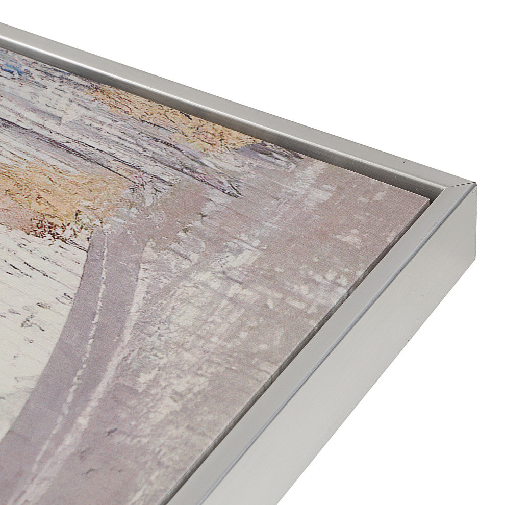 Circle Abstract Wall Art 36x47 With Silver Frame, Blue & Silver