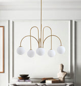 Modern Gold 6-Light White Ball Glass Style Pendant Light
